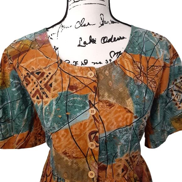 Vintage 80s Sita 100% Cotton Button Front Maxi Dress Womens M Boho Lagenlook - Picture 3 of 8